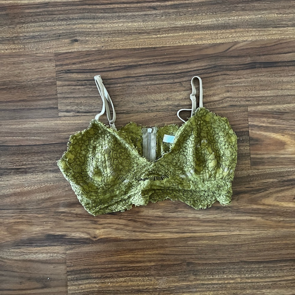Missguided Lace Bralette top in neutral Olive Green